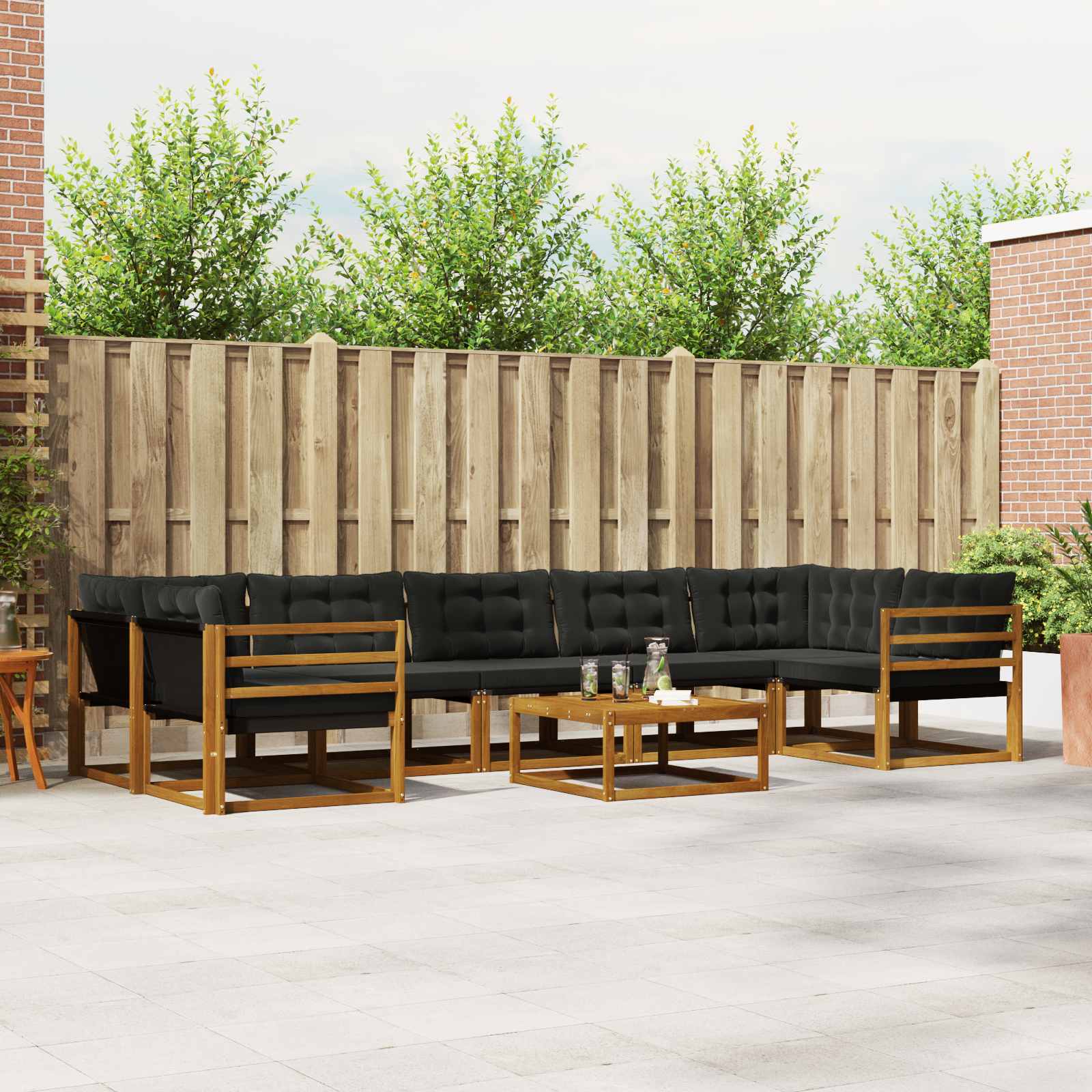 Outdoor-Sofagarnitur mit Kissen 8 pcs Natürlich und Schwarz