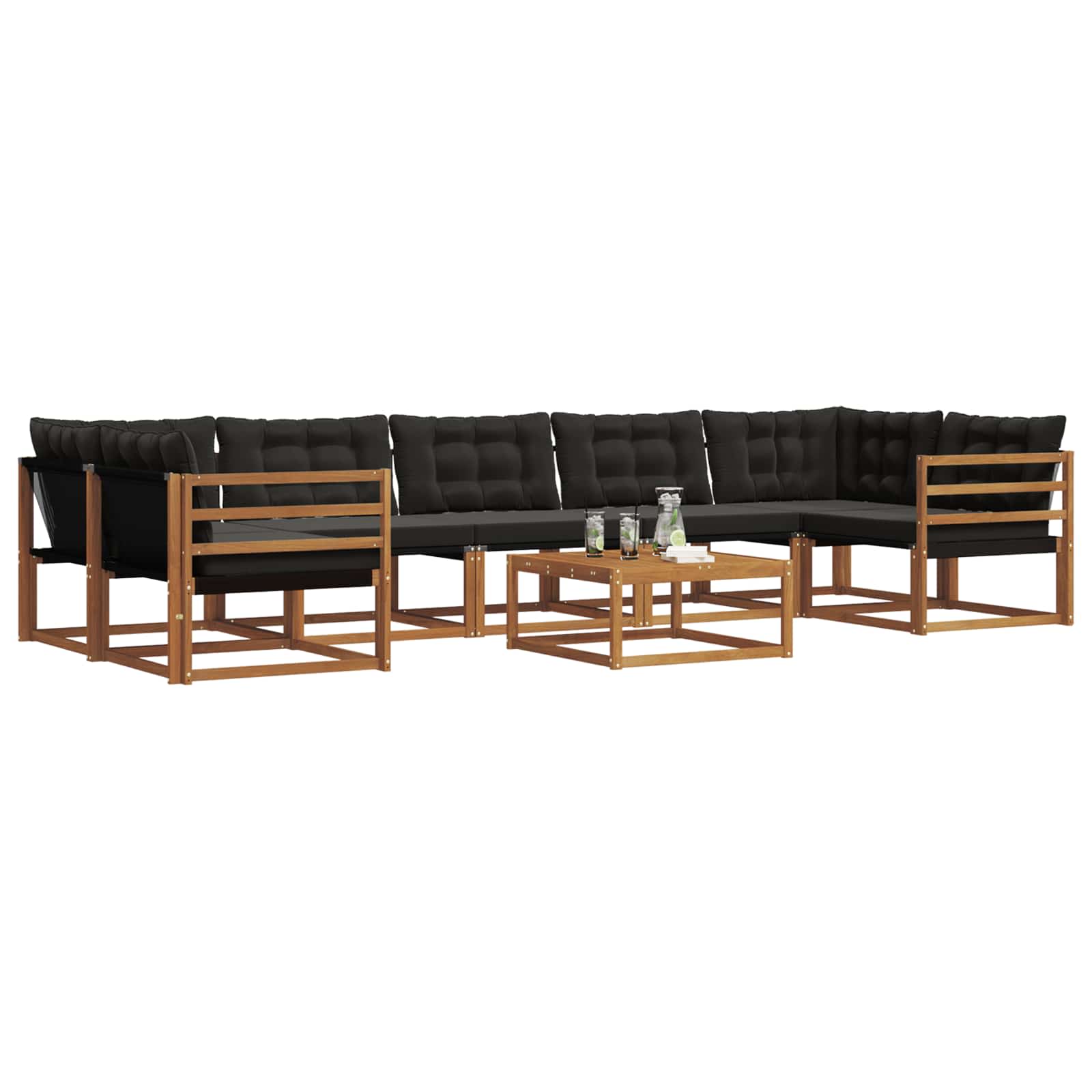 Outdoor-Sofagarnitur mit Kissen 8 pcs Natürlich und Schwarz