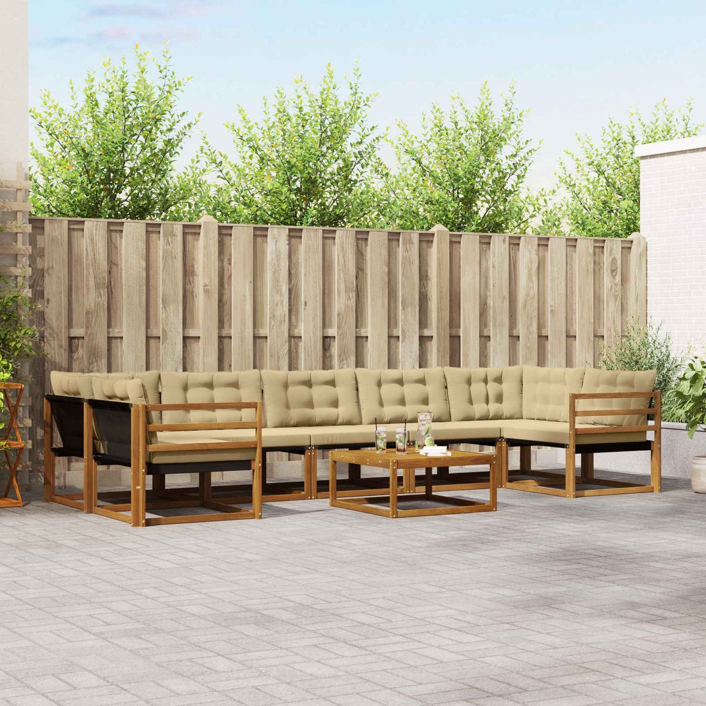 Outdoor-Sofagarnitur mit Kissen 8 pcs Natur und Beige