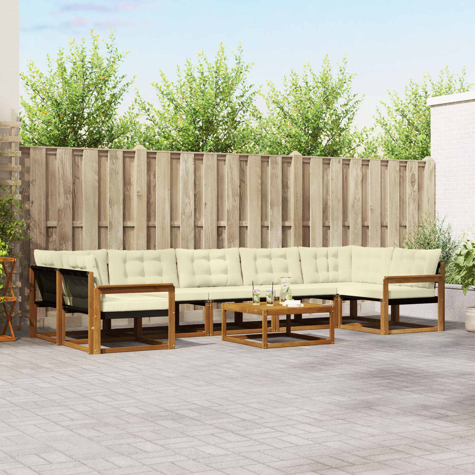 Outdoor-Sofagarnitur mit Kissen 8 pcs Natur und Creme