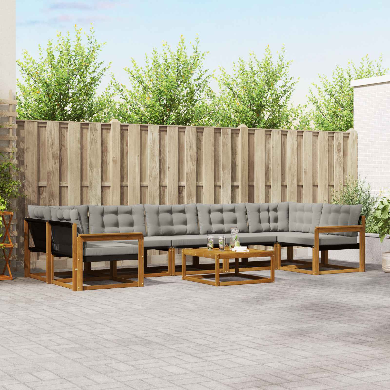 Outdoor-Sofagarnitur mit Kissen 8 pcs Natürlich und Hellgrau