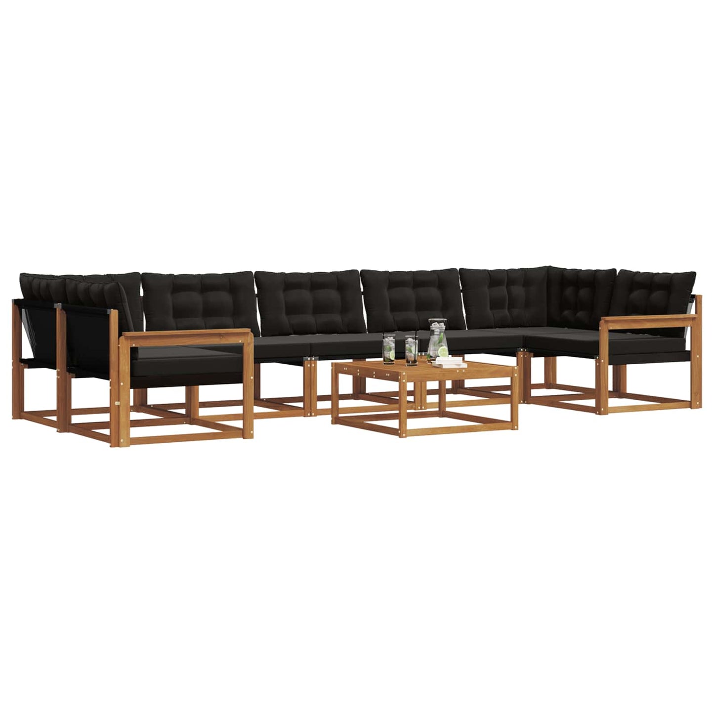 Outdoor-Sofagarnitur mit Kissen 8 pcs Natürlich und Schwarz