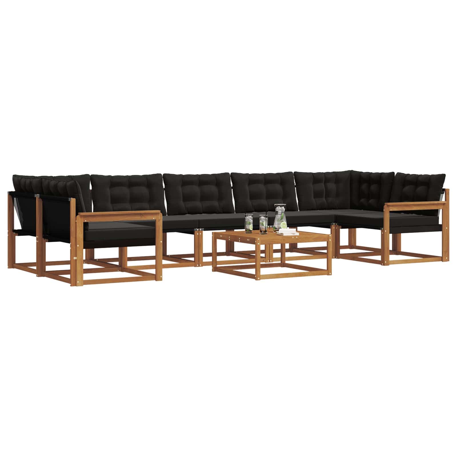 Outdoor-Sofagarnitur mit Kissen 8 pcs Natürlich und Schwarz