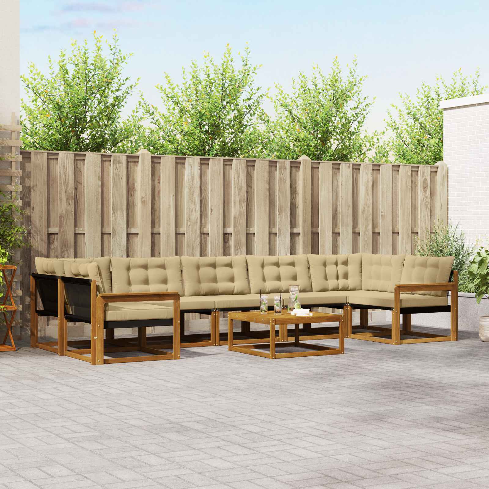 Outdoor-Sofagarnitur mit Kissen 8 pcs Natur und Beige