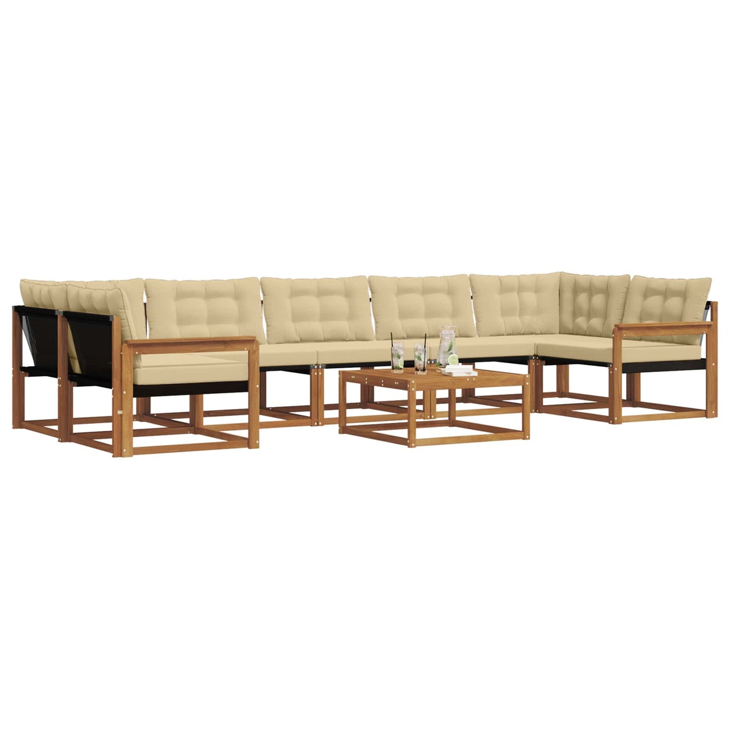 Outdoor-Sofagarnitur mit Kissen 8 pcs Natur und Beige