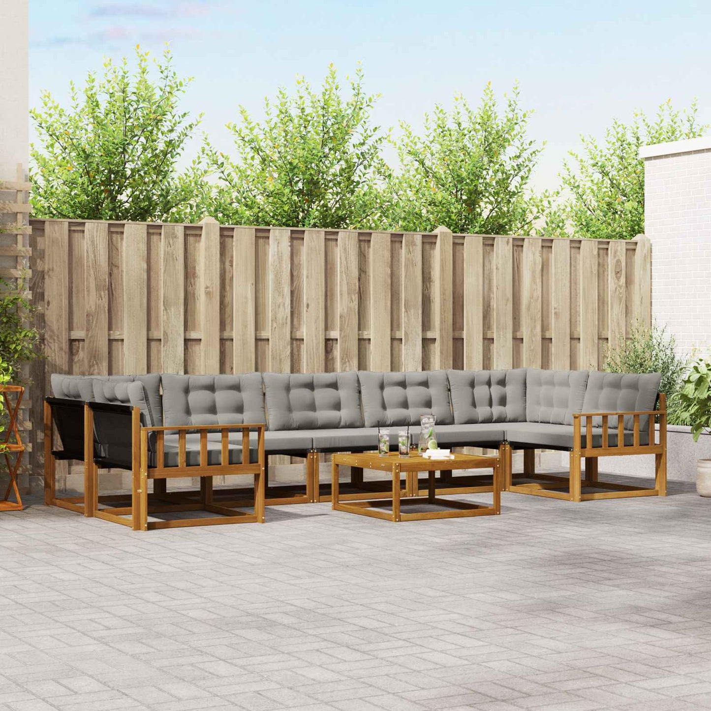 Outdoor-Sofagarnitur mit Kissen 8 pcs Natürlich und Hellgrau