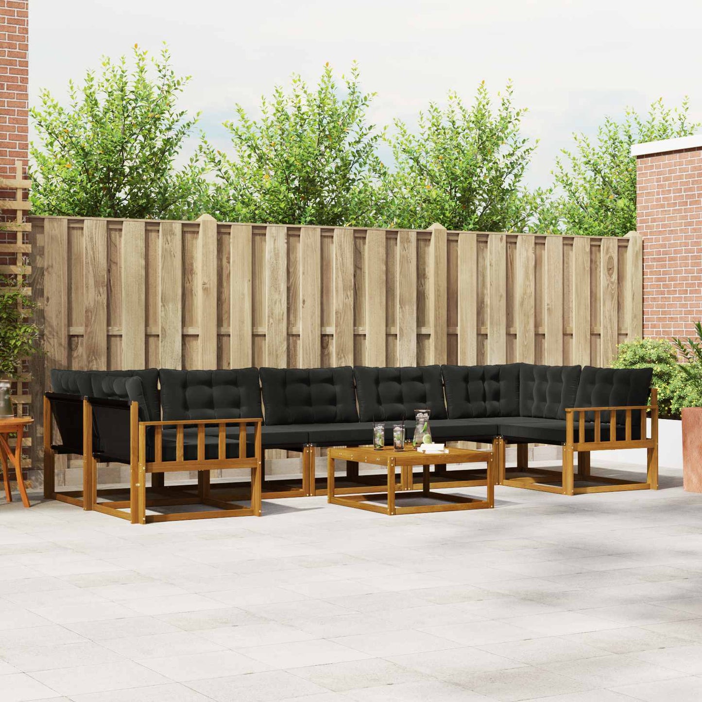 Outdoor-Sofagarnitur mit Kissen 8 pcs Natürlich und Schwarz
