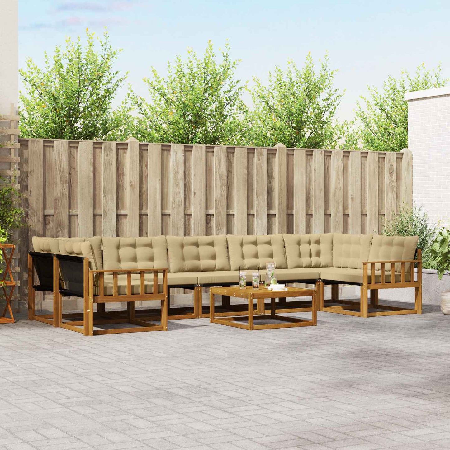 Outdoor-Sofagarnitur mit Kissen 8 pcs Natur und Beige