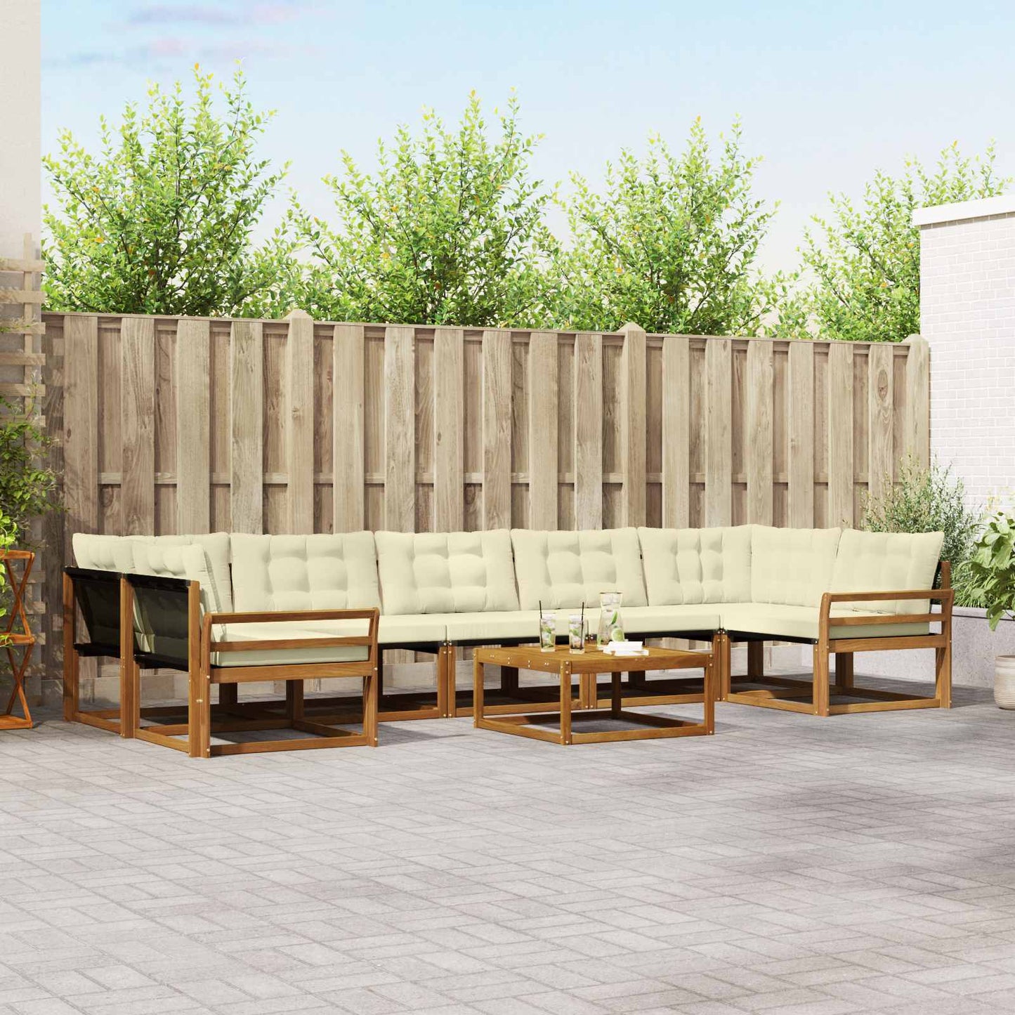 Outdoor-Sofagarnitur mit Kissen 8 pcs Natur und Creme