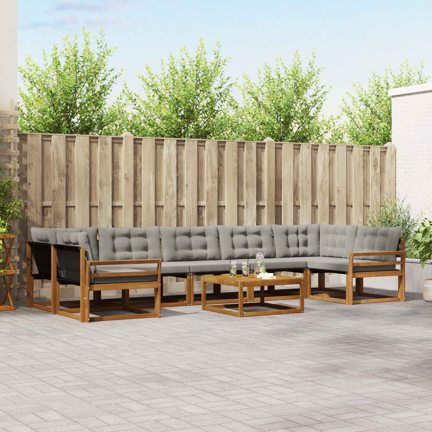 Outdoor-Sofagarnitur mit Kissen 8 pcs Natürlich und Hellgrau