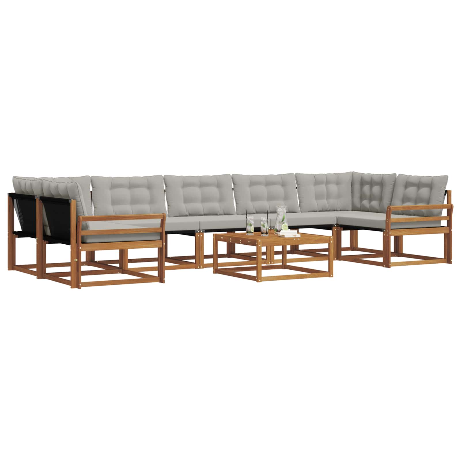 Outdoor-Sofagarnitur mit Kissen 8 pcs Natürlich und Hellgrau