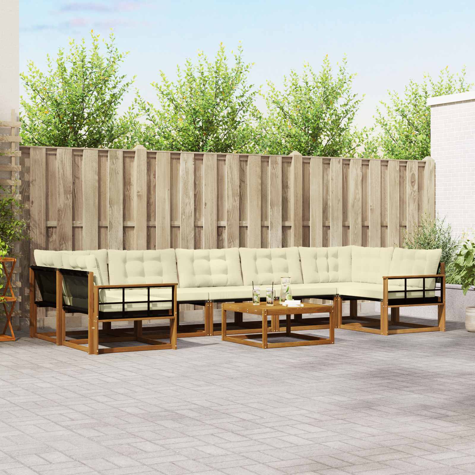 Outdoor-Sofagarnitur mit Kissen 8 pcs Natur und Creme
