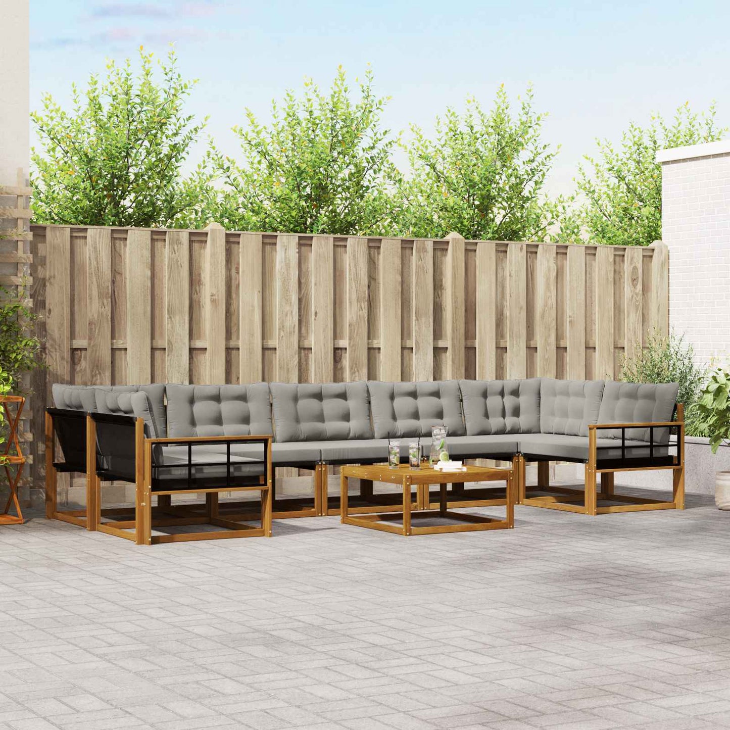 Outdoor-Sofagarnitur mit Kissen 8 pcs Natürlich und Hellgrau