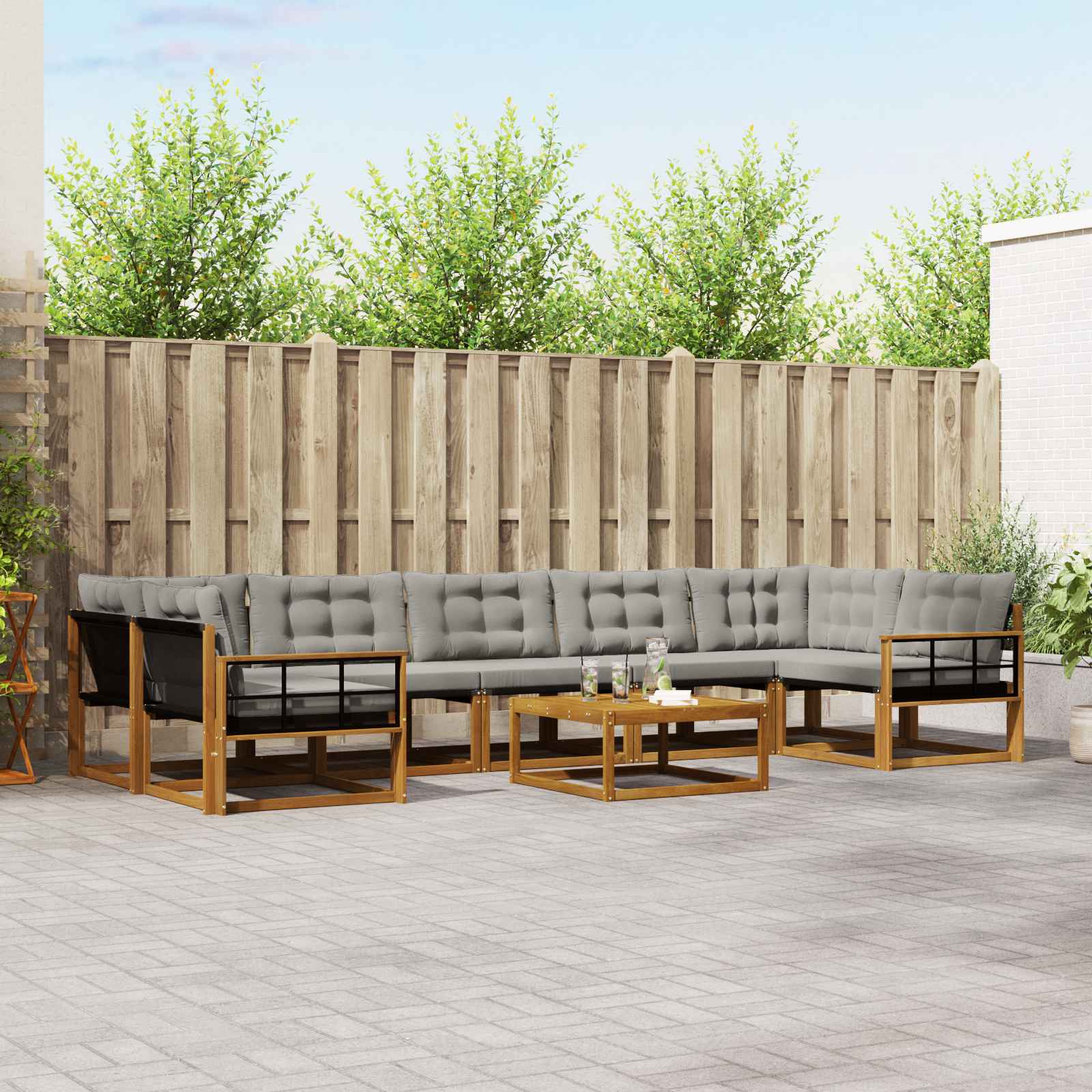 Outdoor-Sofagarnitur mit Kissen 8 pcs Natürlich und Hellgrau