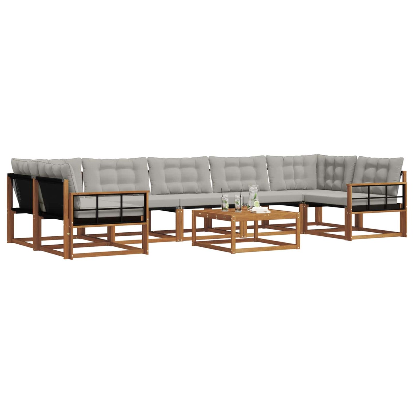 Outdoor-Sofagarnitur mit Kissen 8 pcs Natürlich und Hellgrau