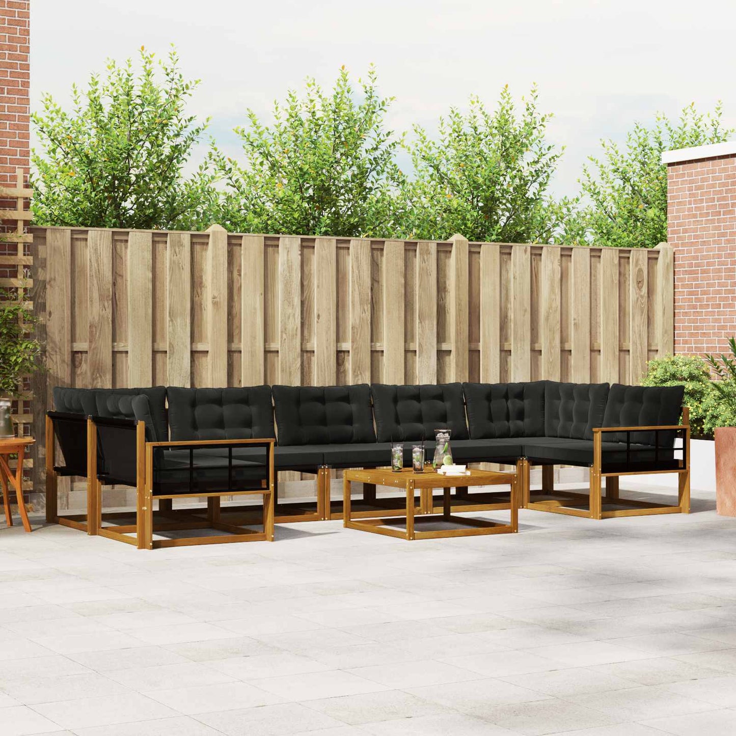 Outdoor-Sofagarnitur mit Kissen 8 pcs Natürlich und Schwarz