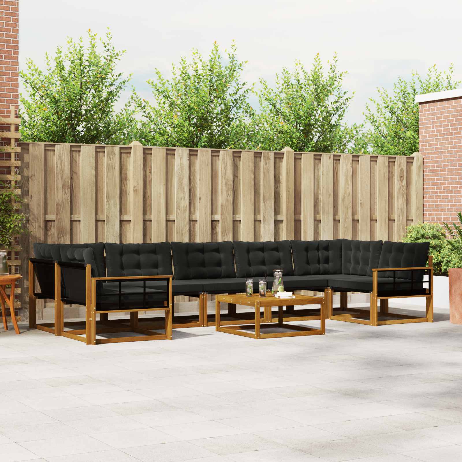 Outdoor-Sofagarnitur mit Kissen 8 pcs Natürlich und Schwarz