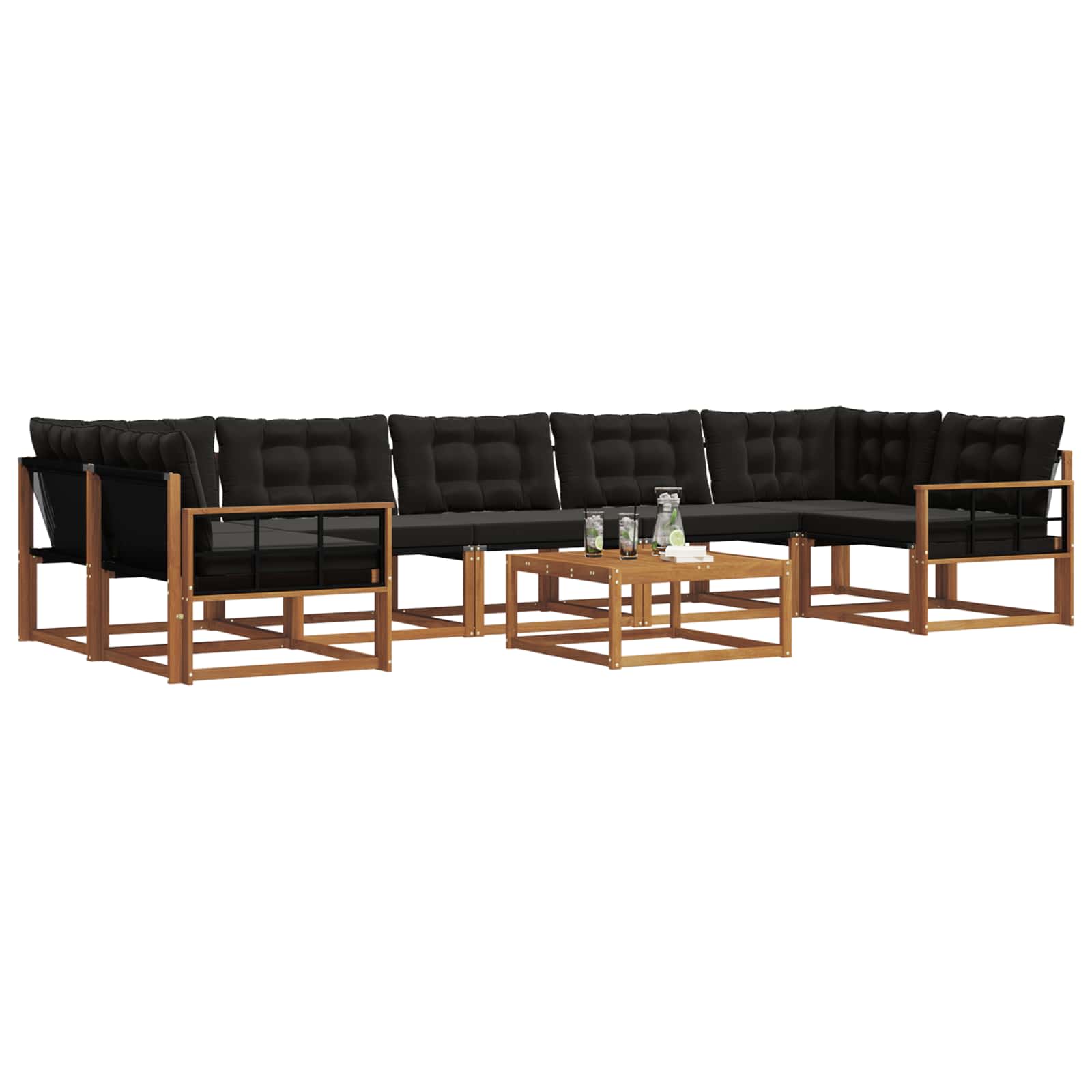 Outdoor-Sofagarnitur mit Kissen 8 pcs Natürlich und Schwarz