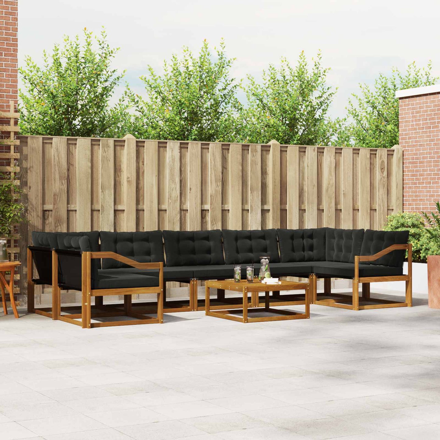 Outdoor-Sofagarnitur mit Kissen 8 pcs Natürlich und Schwarz