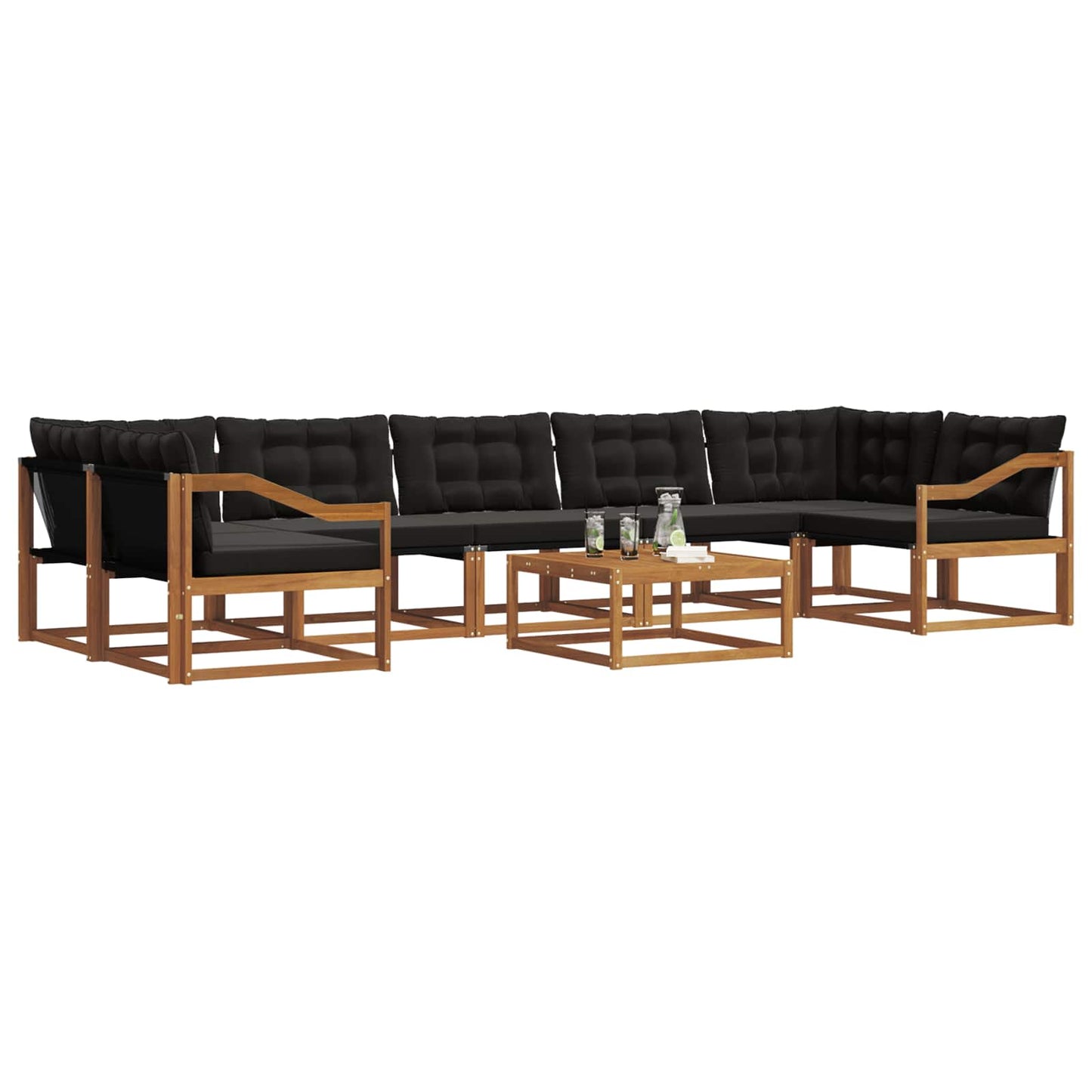Outdoor-Sofagarnitur mit Kissen 8 pcs Natürlich und Schwarz