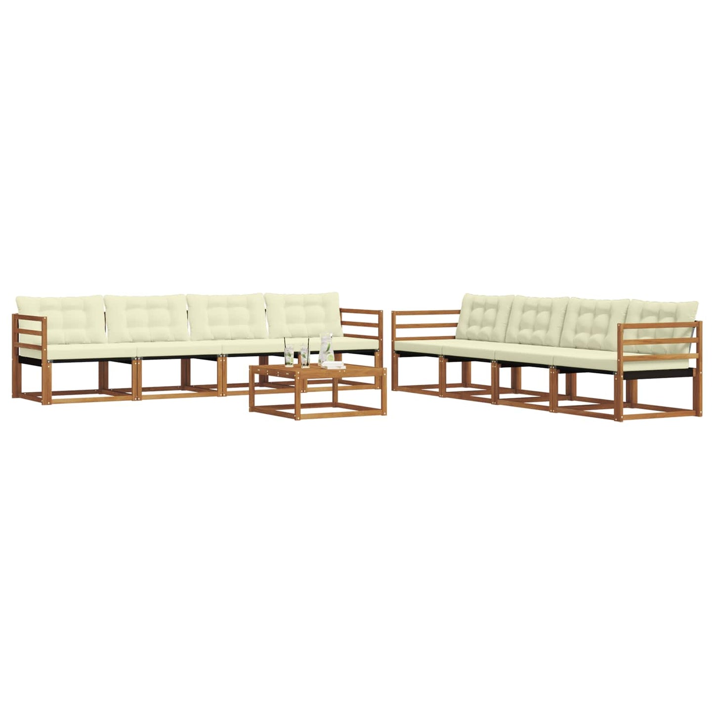 Outdoor-Sofagarnitur mit Kissen 9 pcs Natur und Creme