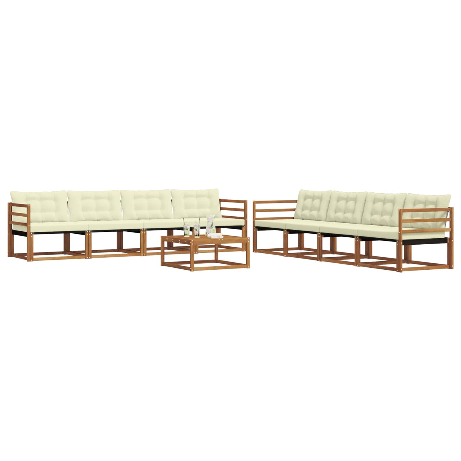 Outdoor-Sofagarnitur mit Kissen 9 pcs Natur und Creme