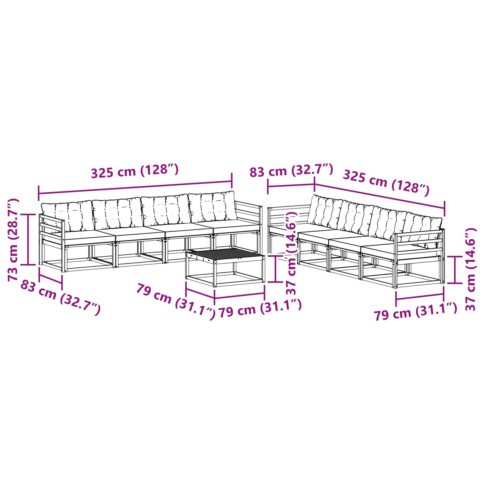 Outdoor-Sofagarnitur mit Kissen 9 pcs Natur und Creme