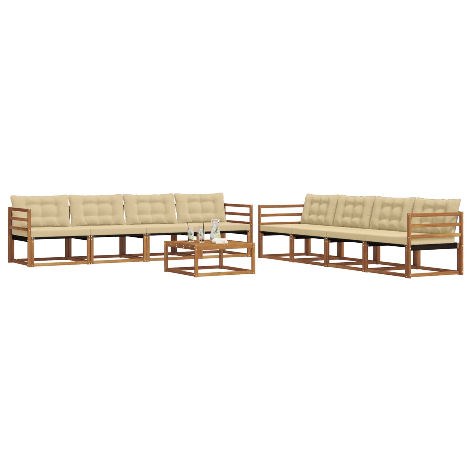 Outdoor-Sofagarnitur mit Kissen 9 pcs Natur und Beige
