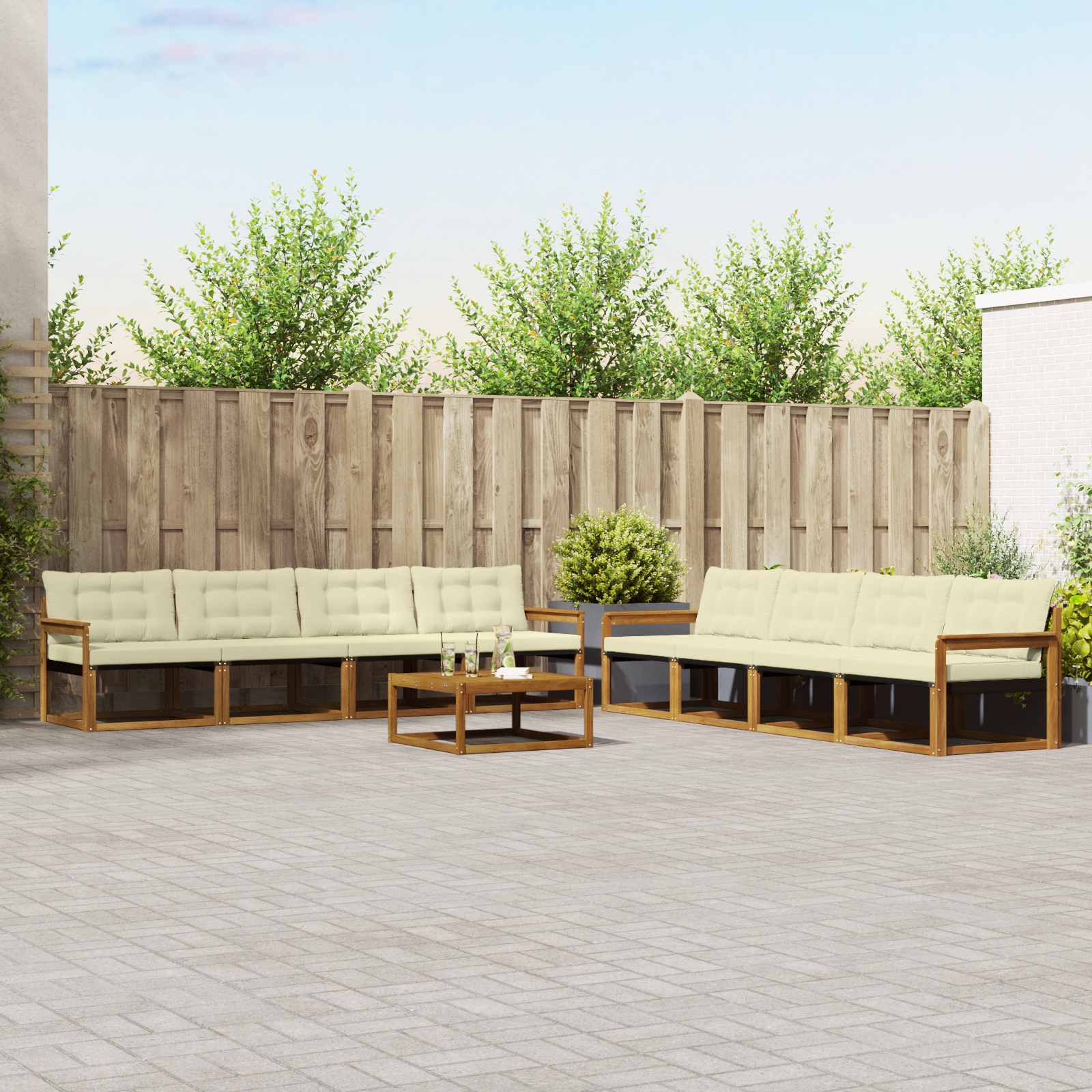 Outdoor-Sofagarnitur mit Kissen 9 pcs Natur und Creme