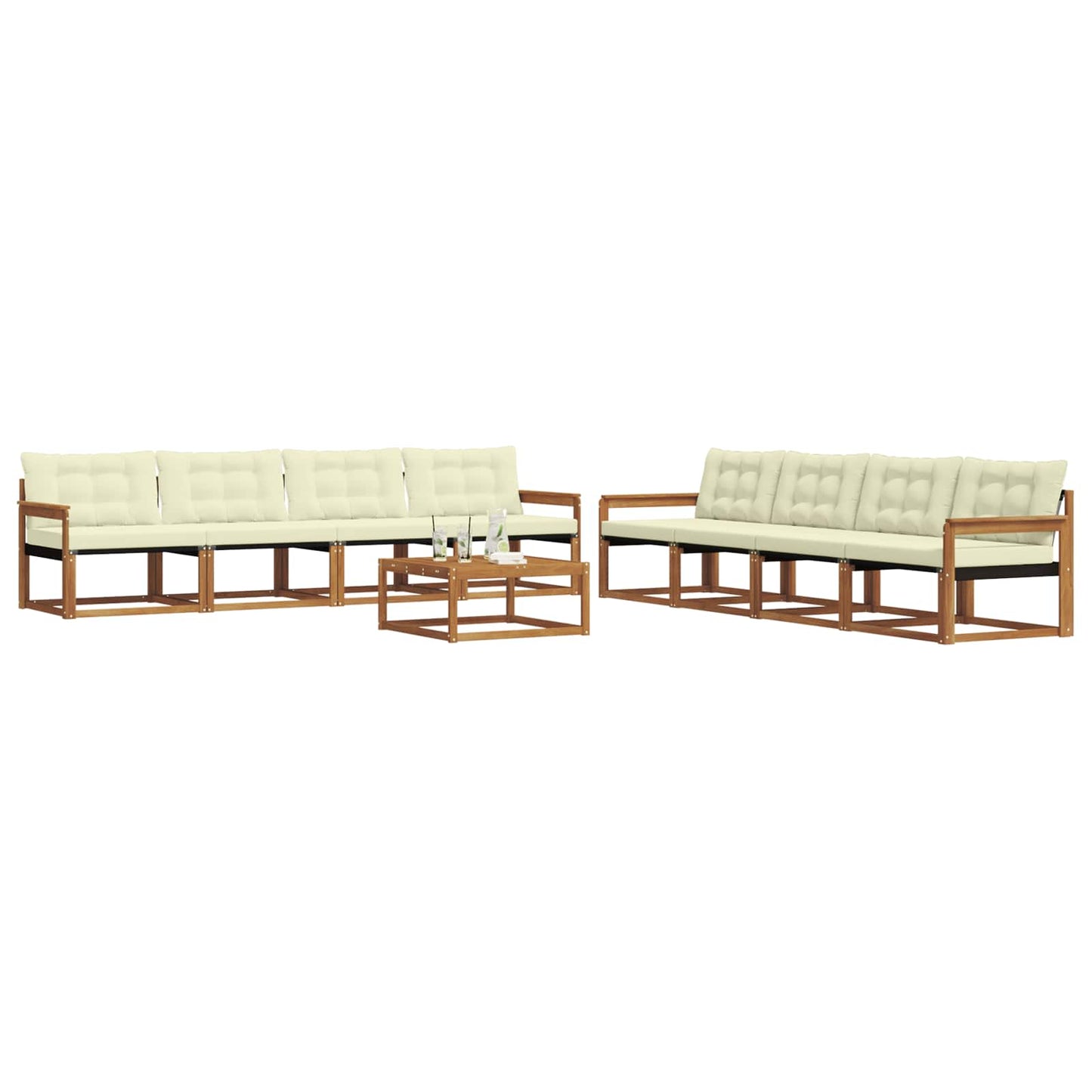 Outdoor-Sofagarnitur mit Kissen 9 pcs Natur und Creme