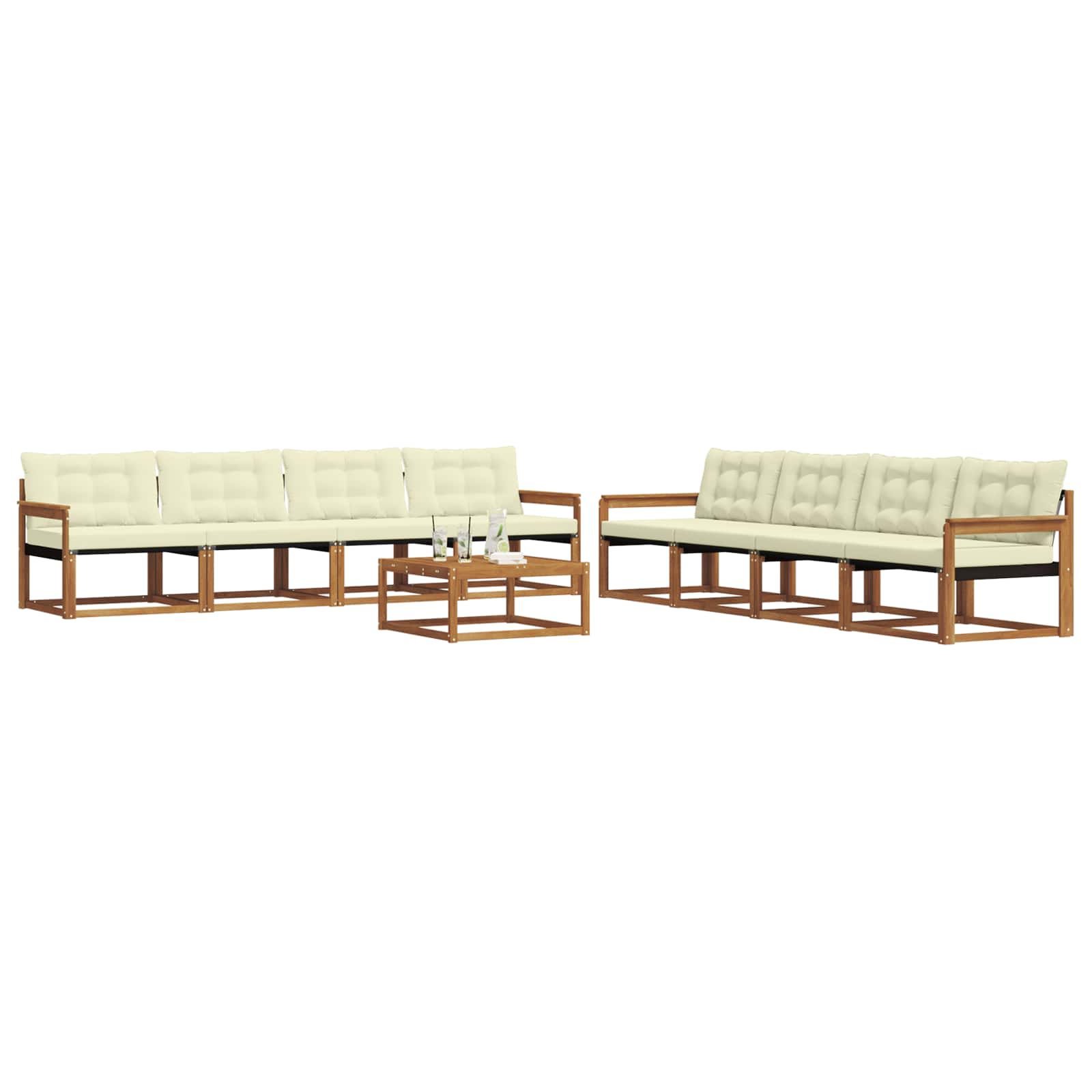 Outdoor-Sofagarnitur mit Kissen 9 pcs Natur und Creme