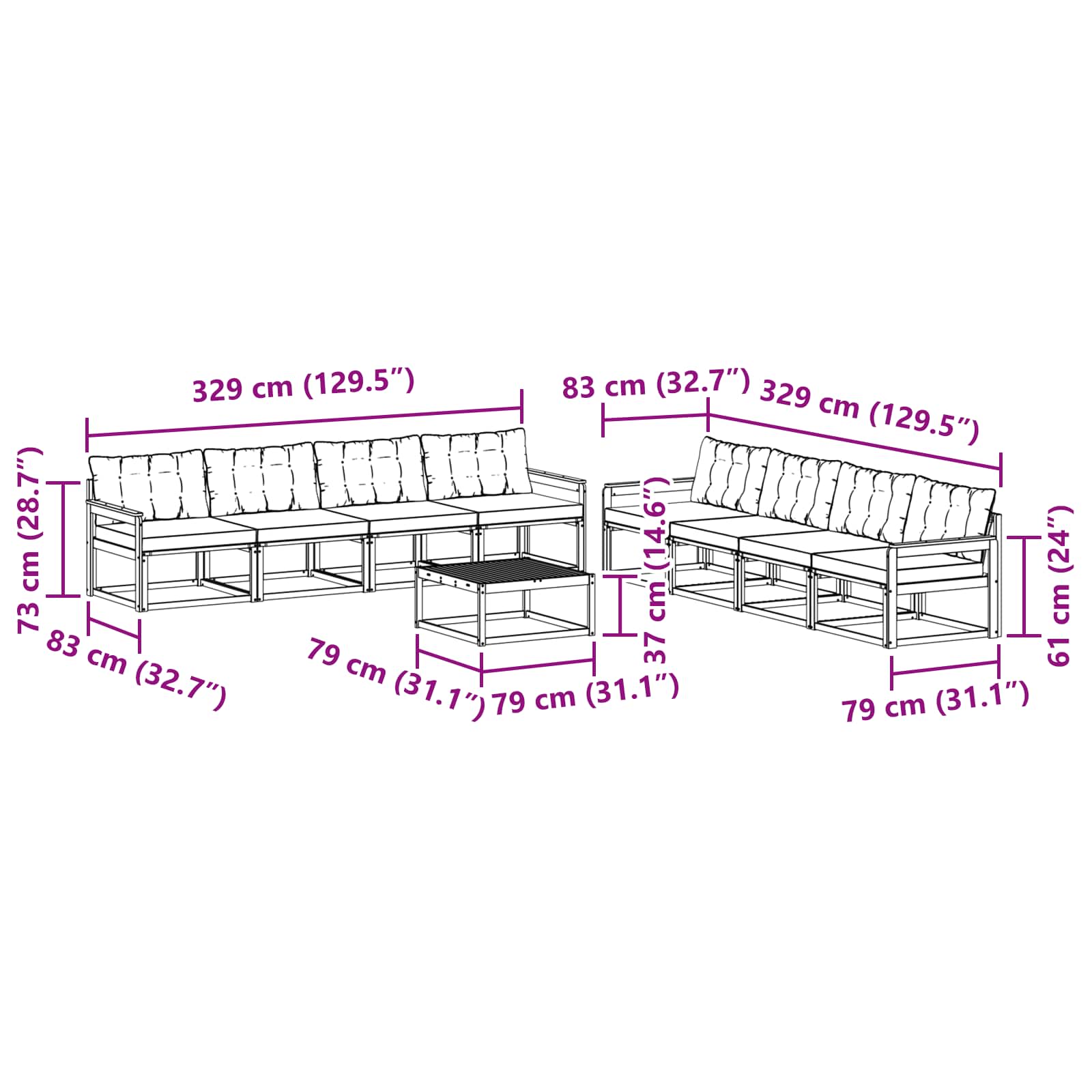 Outdoor-Sofagarnitur mit Kissen 9 pcs Natürlich und Hellgrau