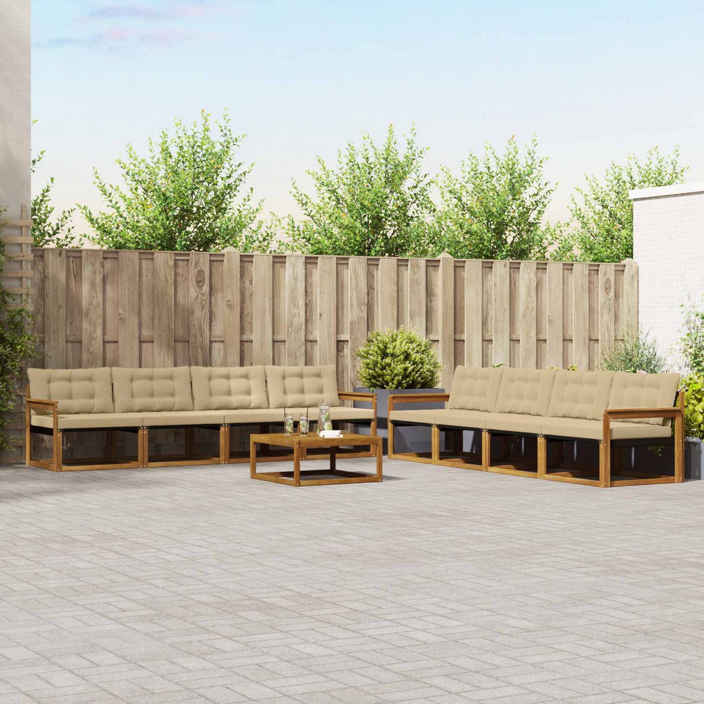 Outdoor-Sofagarnitur mit Kissen 9 pcs Natur und Beige