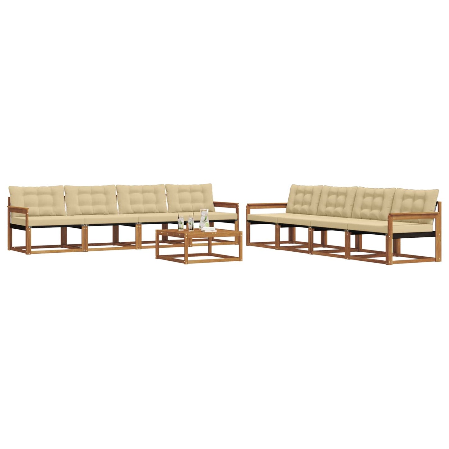 Outdoor-Sofagarnitur mit Kissen 9 pcs Natur und Beige