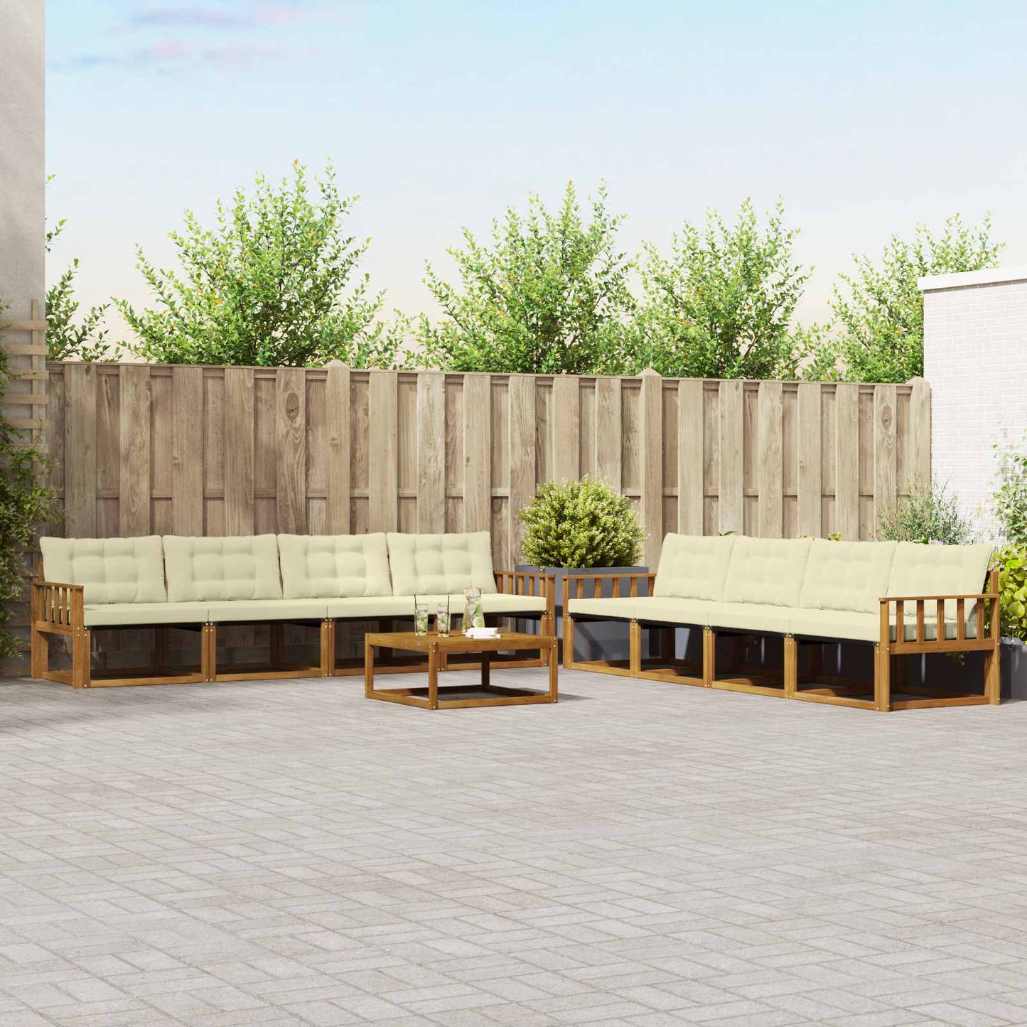 Outdoor-Sofagarnitur mit Kissen 9 pcs Natur und Creme