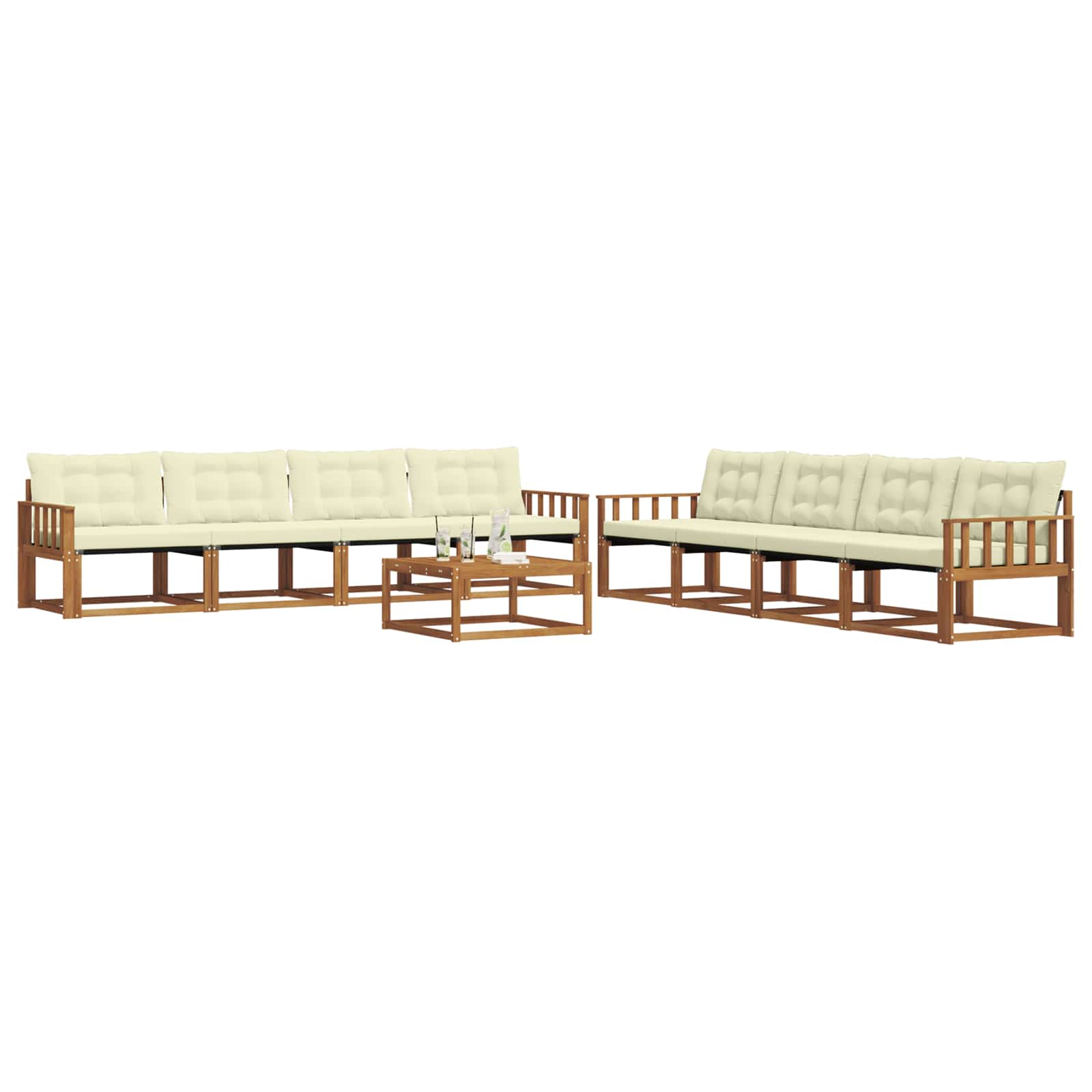 Outdoor-Sofagarnitur mit Kissen 9 pcs Natur und Creme