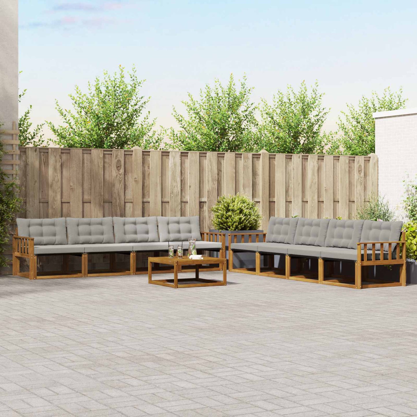 Outdoor-Sofagarnitur mit Kissen 9 pcs Natürlich und Hellgrau