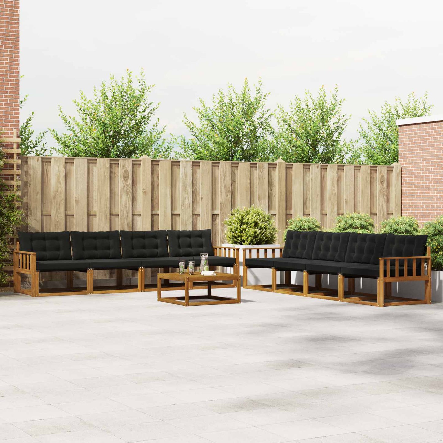 Outdoor-Sofagarnitur mit Kissen 9 pcs Natürlich und Schwarz