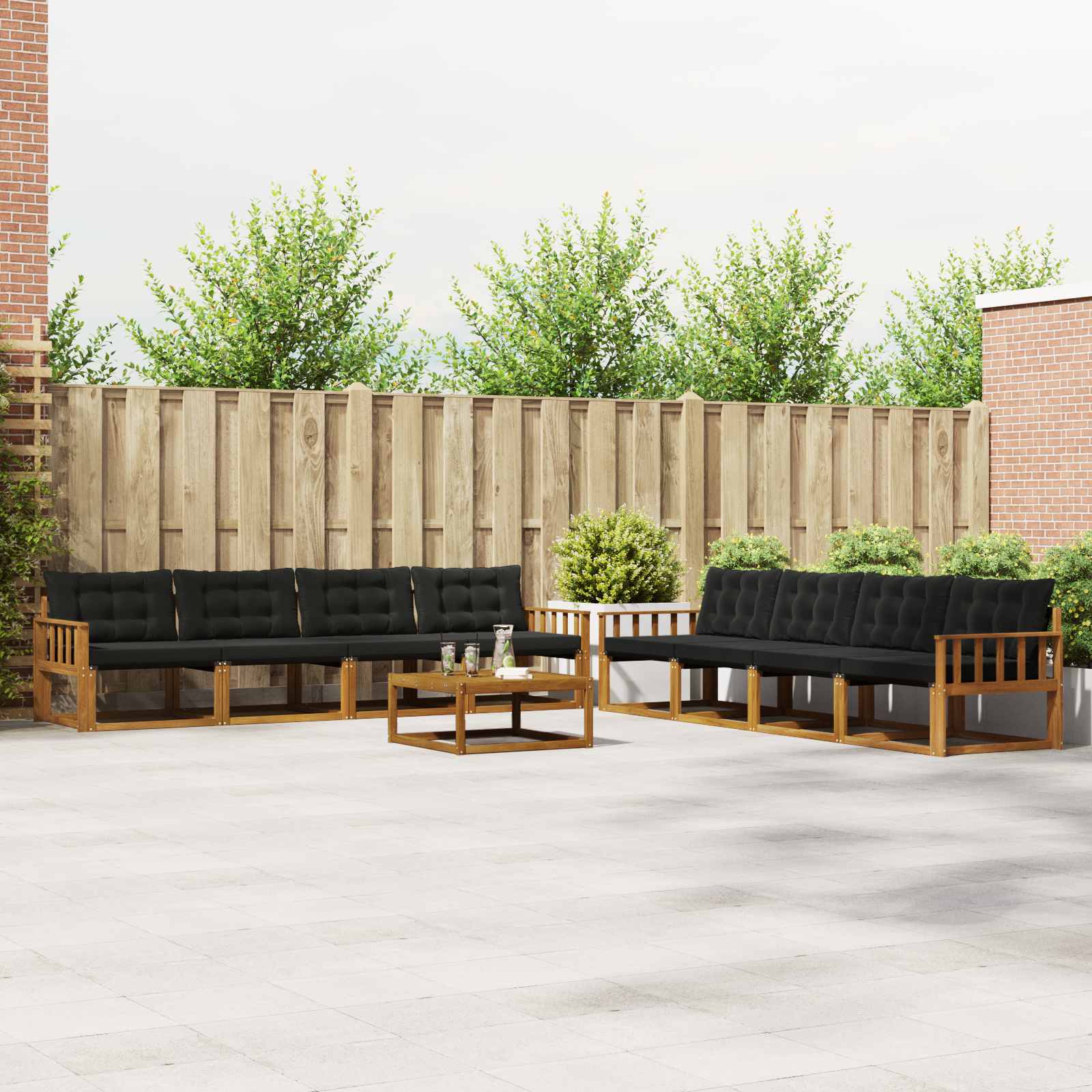 Outdoor-Sofagarnitur mit Kissen 9 pcs Natürlich und Schwarz