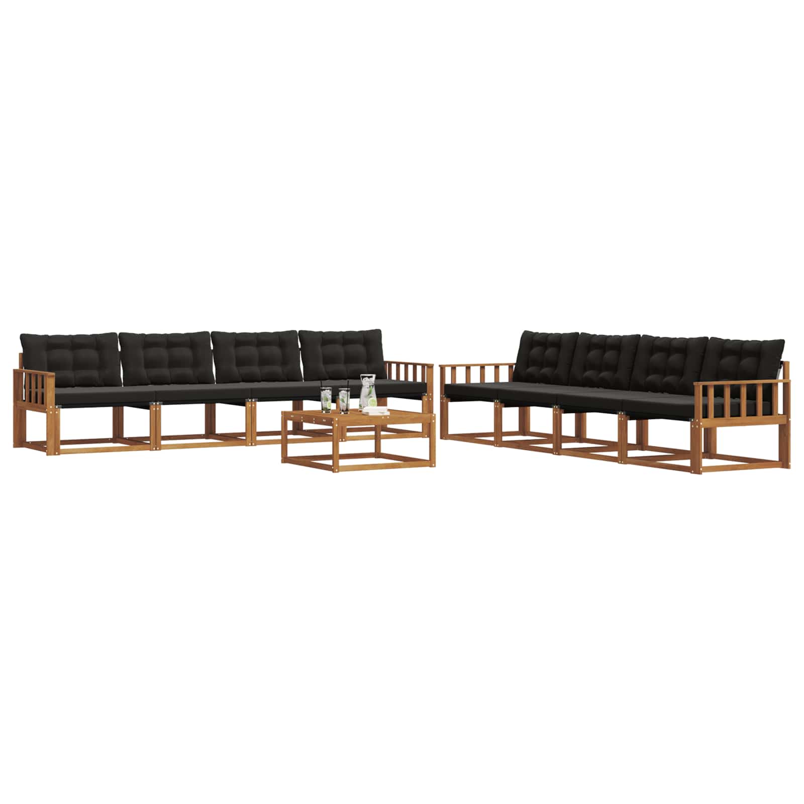 Outdoor-Sofagarnitur mit Kissen 9 pcs Natürlich und Schwarz