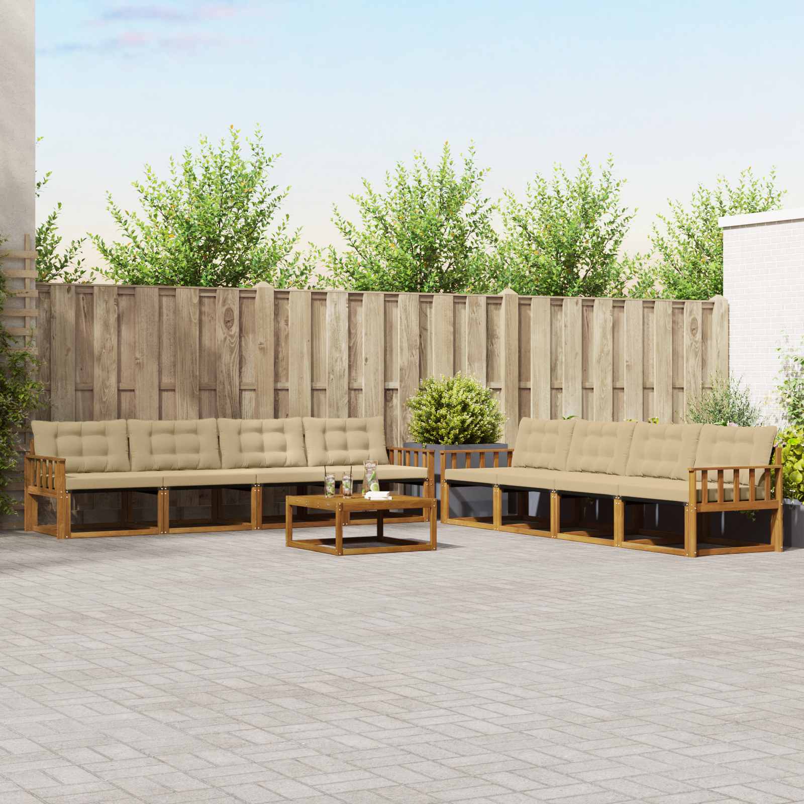 Outdoor-Sofagarnitur mit Kissen 9 pcs Natur und Beige