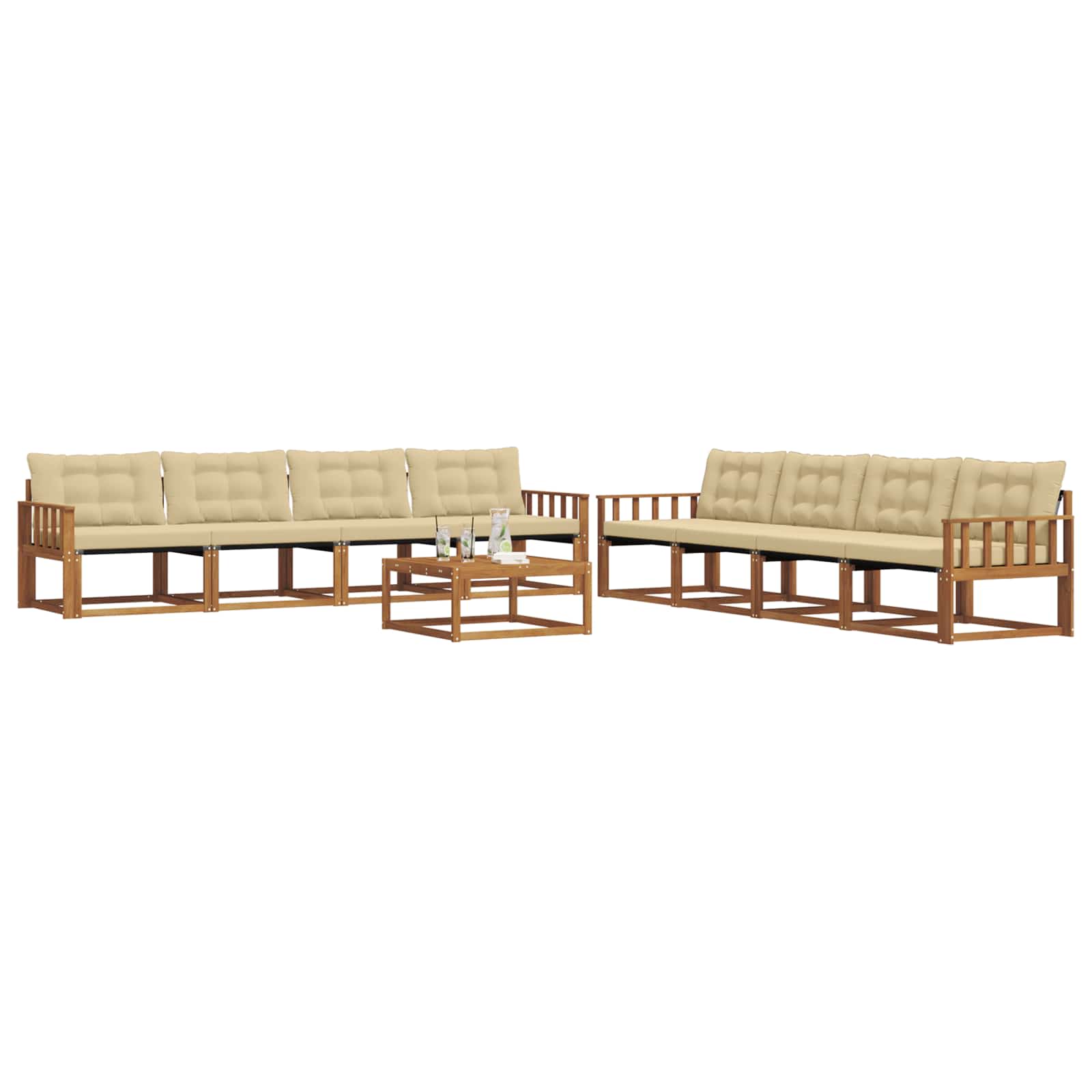 Outdoor-Sofagarnitur mit Kissen 9 pcs Natur und Beige