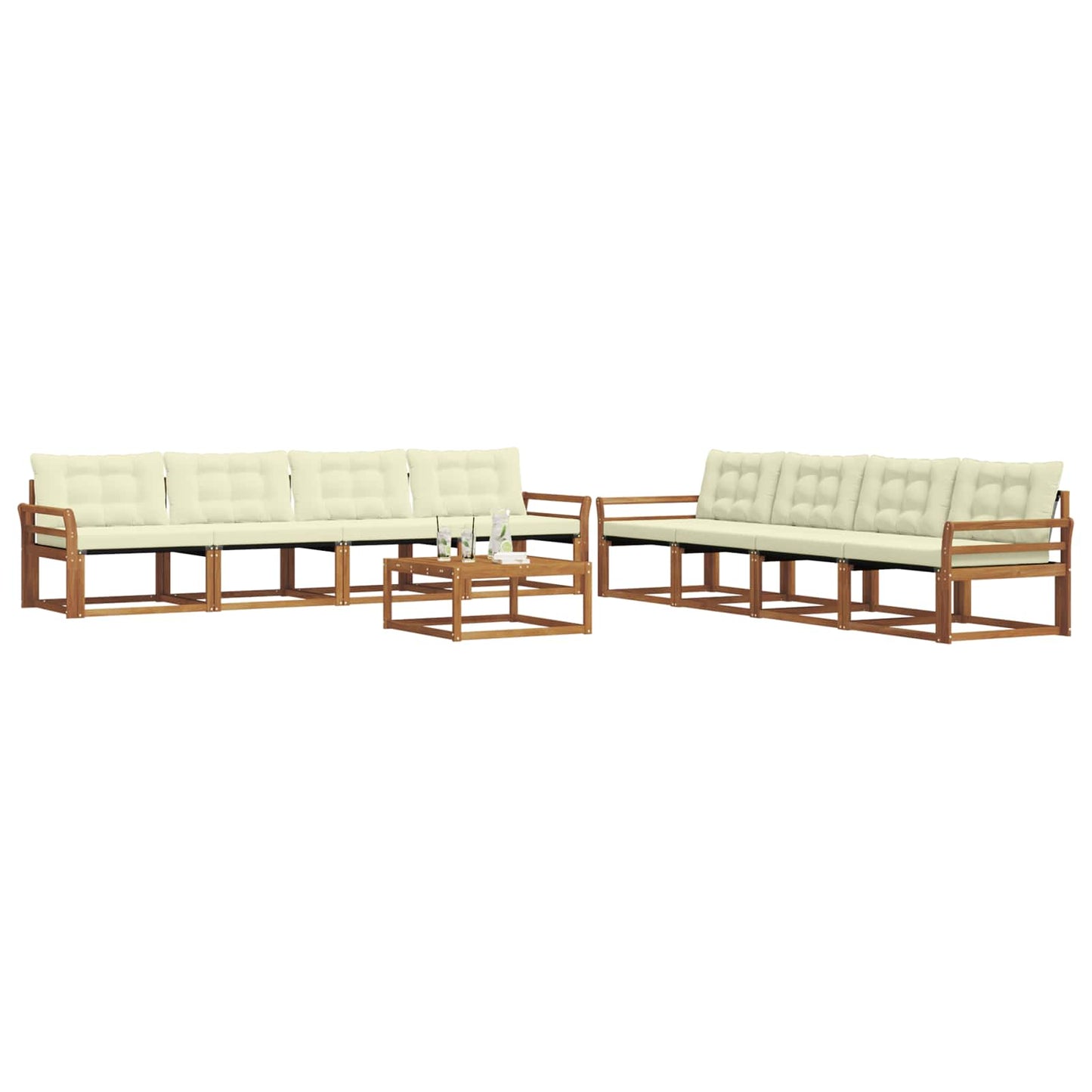 Outdoor-Sofagarnitur mit Kissen 9 pcs Natur und Creme