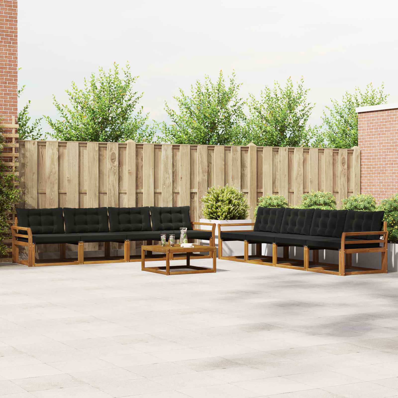 Outdoor-Sofagarnitur mit Kissen 9 pcs Natürlich und Schwarz