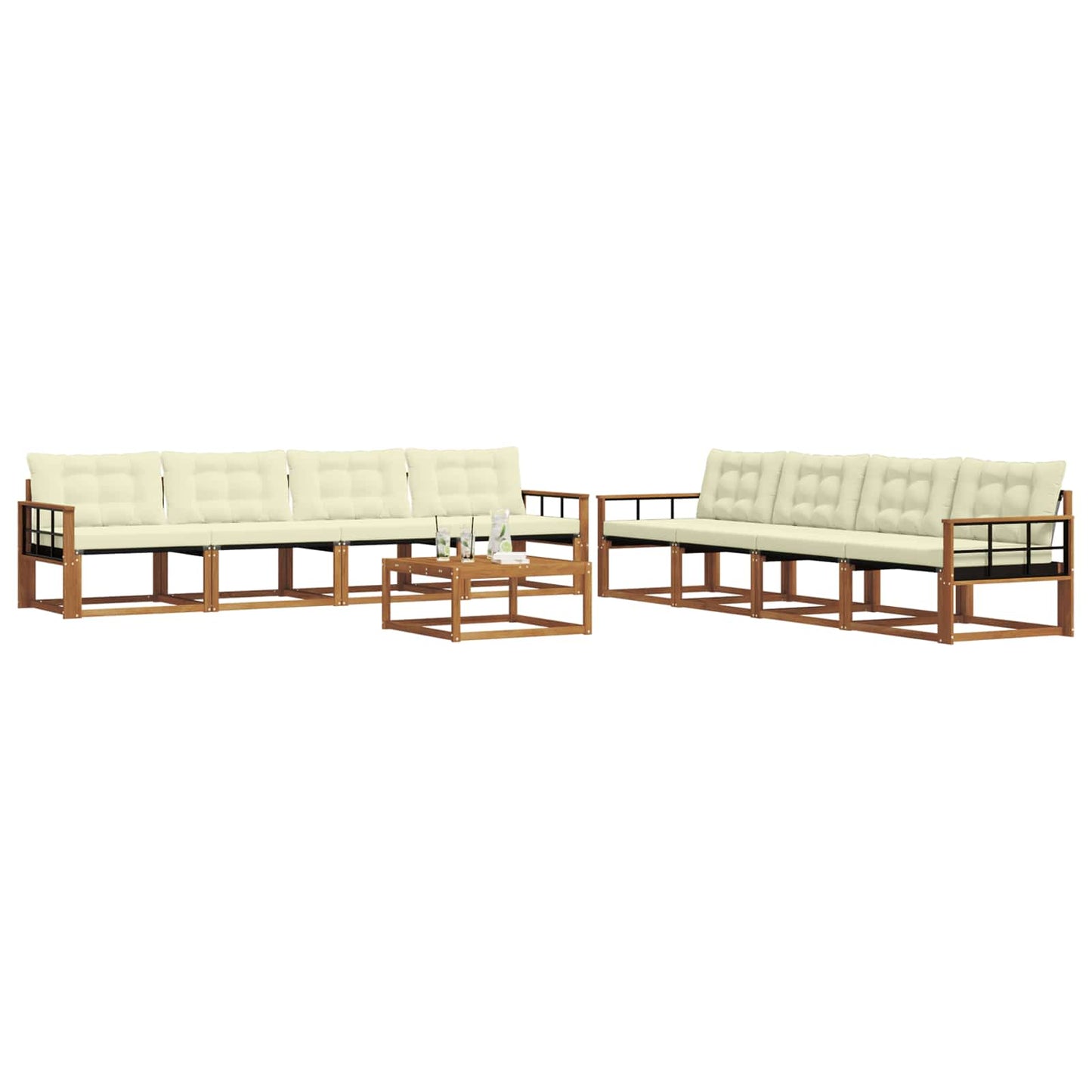 Outdoor-Sofagarnitur mit Kissen 9 pcs Natur und Creme