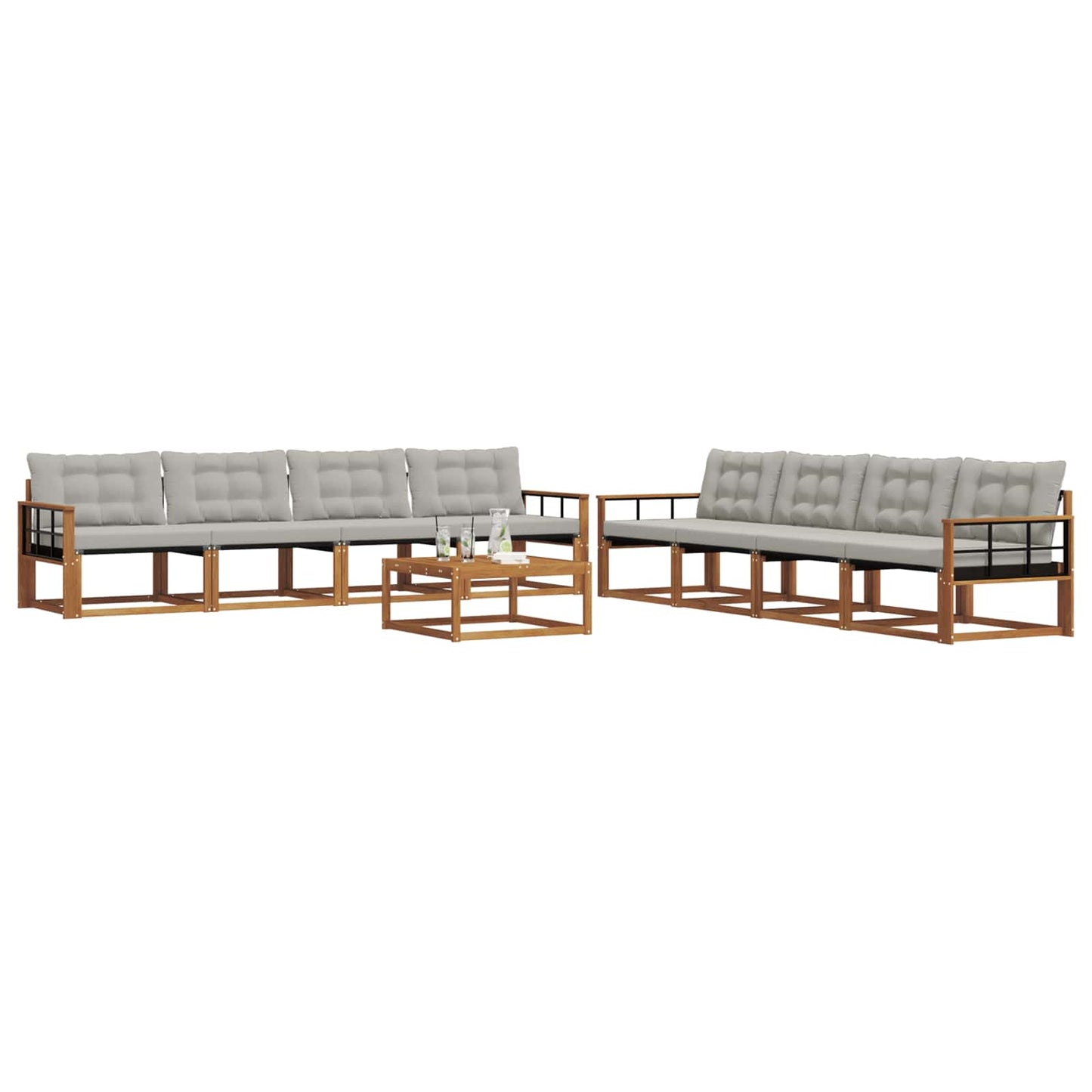 Outdoor-Sofagarnitur mit Kissen 9 pcs Natürlich und Hellgrau