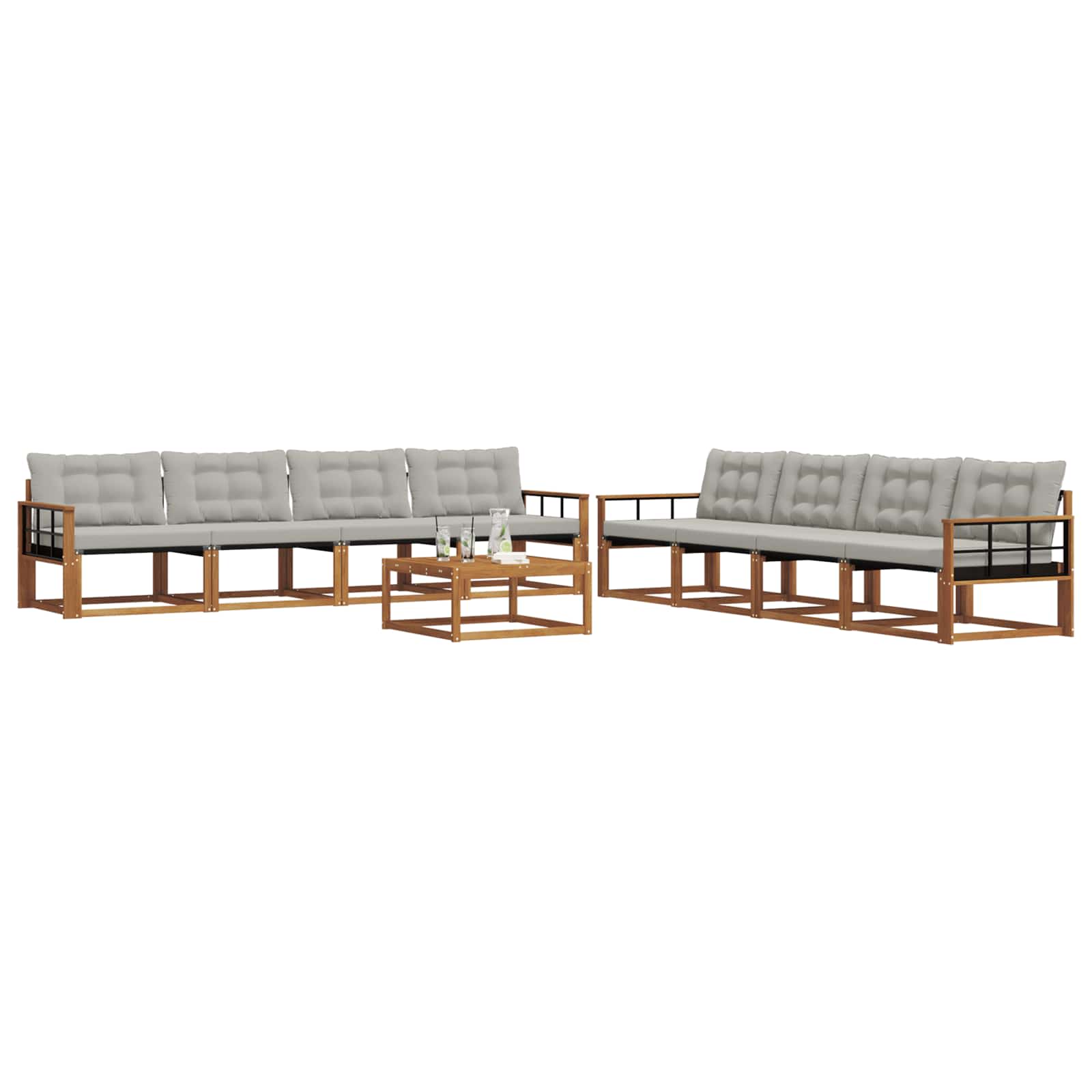 Outdoor-Sofagarnitur mit Kissen 9 pcs Natürlich und Hellgrau