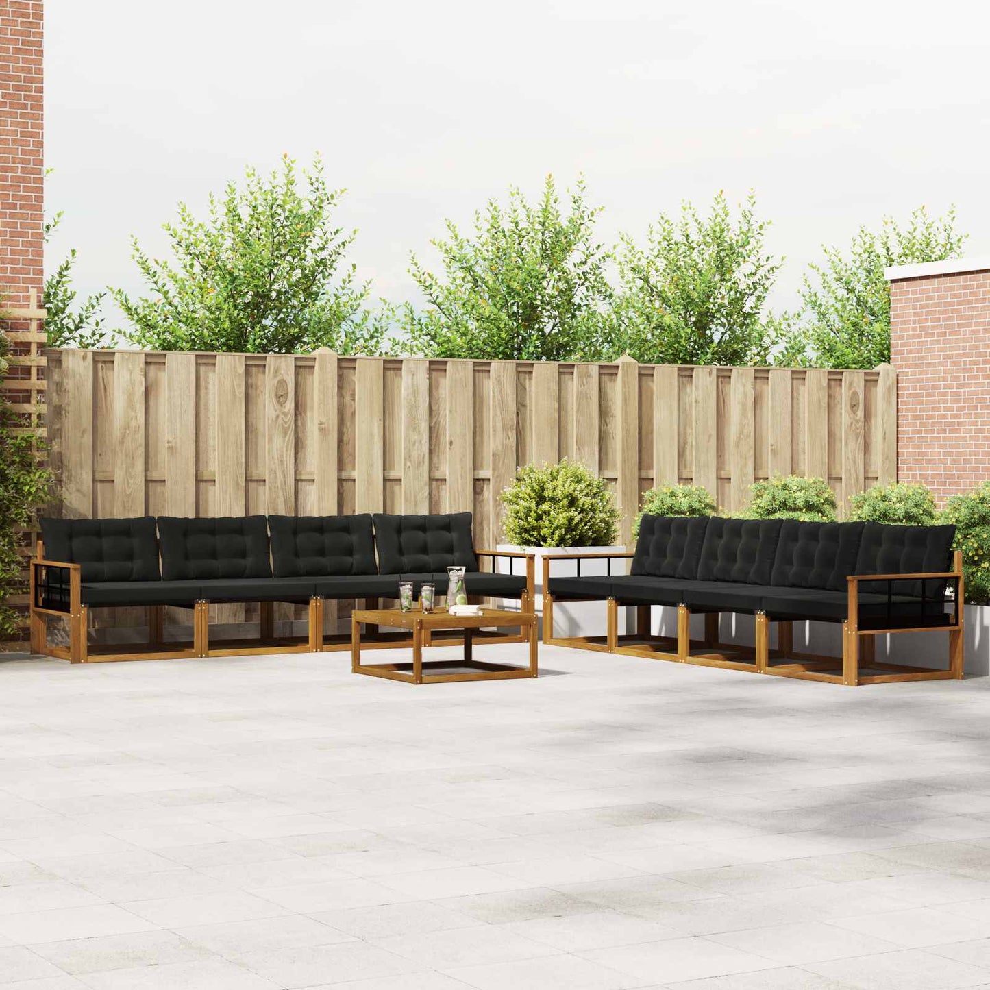 Outdoor-Sofagarnitur mit Kissen 9 pcs Natürlich und Schwarz