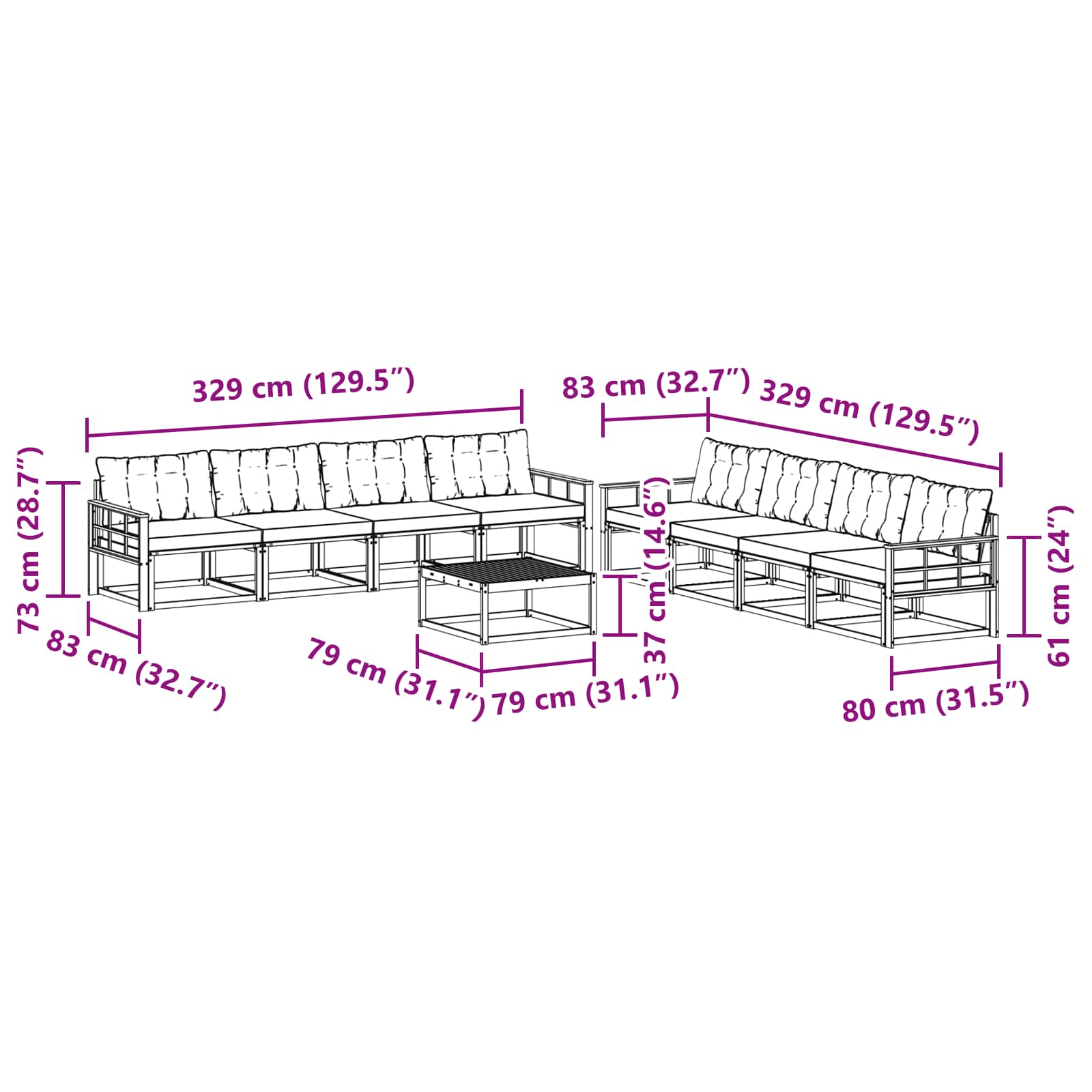 Outdoor-Sofagarnitur mit Kissen 9 pcs Natürlich und Schwarz