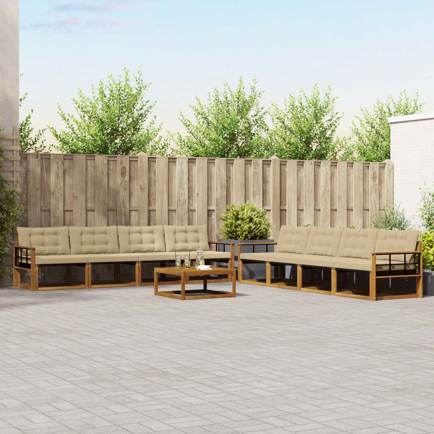 Outdoor-Sofagarnitur mit Kissen 9 pcs Natur und Beige